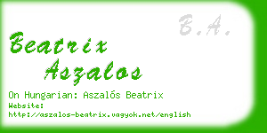 beatrix aszalos business card